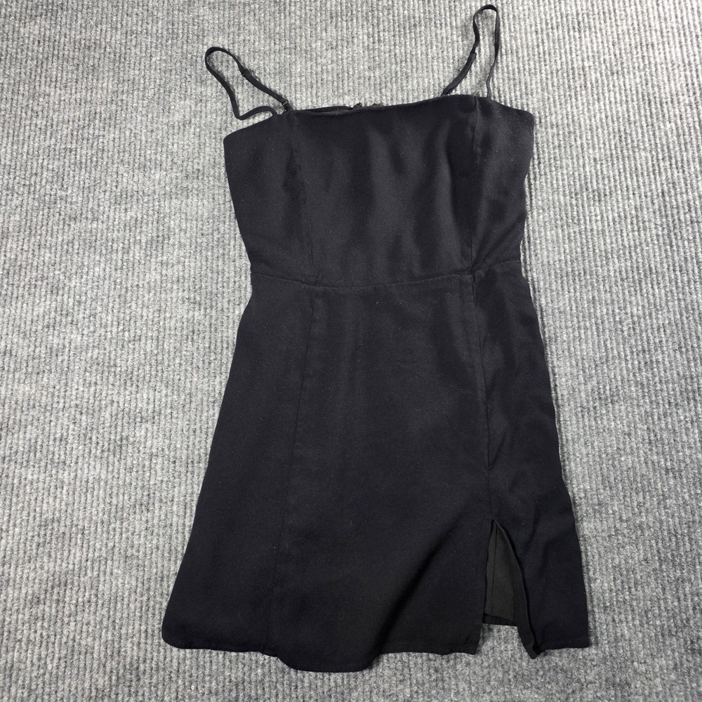 Sunday Best Aritzia Black Mini Dress Square Neck Smocked Back Slit 10